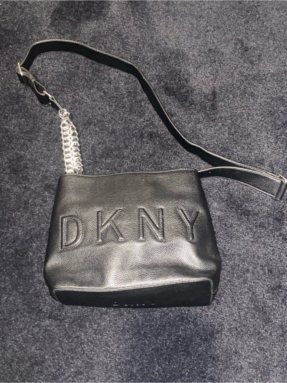 DKNY Black Leather Logo Patch Crossbody